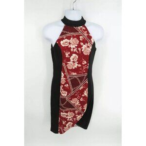 Thalia Sodi Womens Floral Patchwork Halter Dress Black/Red S NWT $99.50